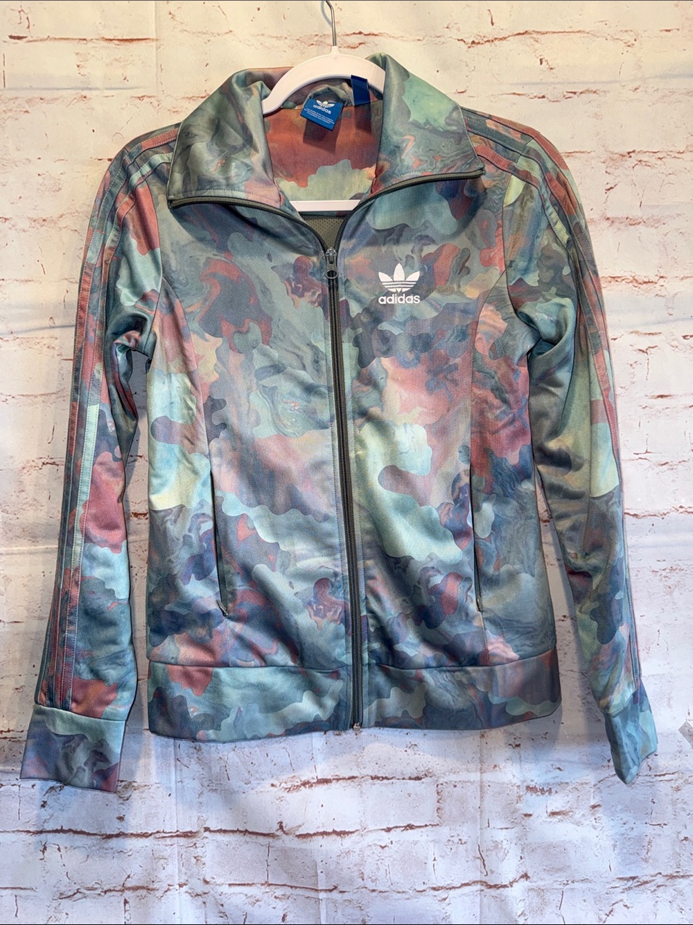 adidas original Women's watercolor pastel Europa Track Jacket XS pockets zip up